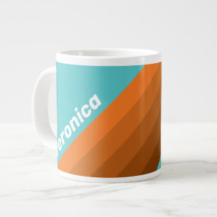 Desert Teal Stripes with Name Large Coffee Mug