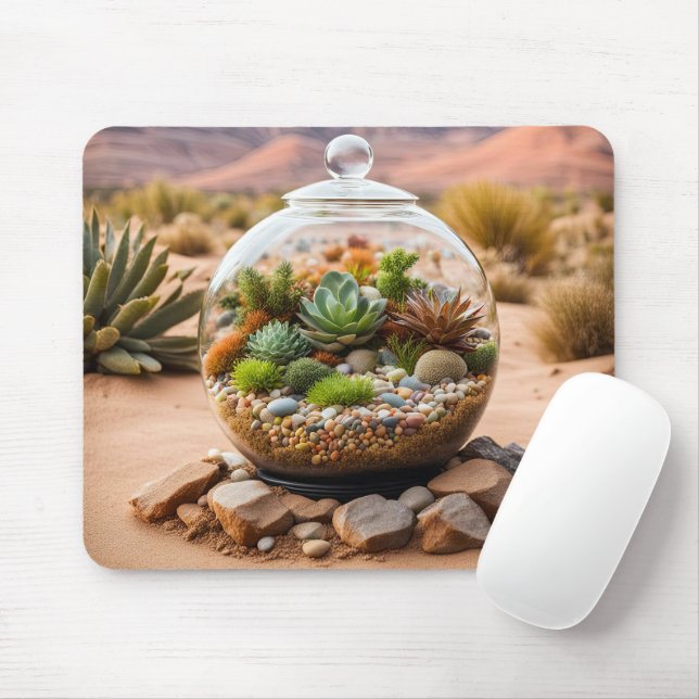 Desert Terrarium And Cactus Mouse Pad (With Mouse)