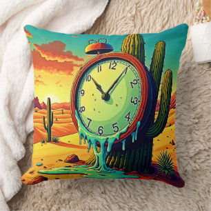 Desert Time Melts Away Clock Throw Pillow