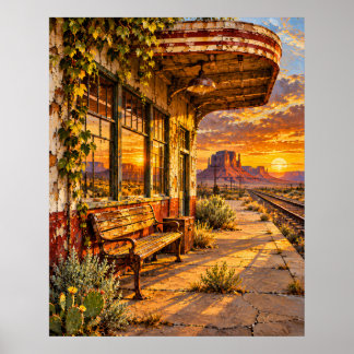 Desert Train Depot - Golden Americana Poster