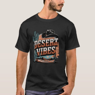 Desert Vibes Graphic Tee, Cowboy Hat Cactus, Retro T-Shirt