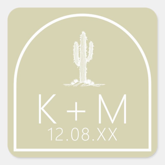 Desert Vibes Wedding Cactus Motif Sage ID1019 Square Sticker (Front)
