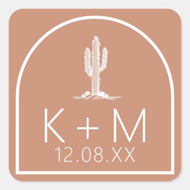 Desert Vibes Wedding Cactus Terra Cotta ID1019 Square Sticker (Front)