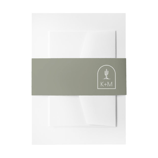 Desert Vibes Wedding Dark Sage Green ID1019 Invitation Belly Band (Front Example)