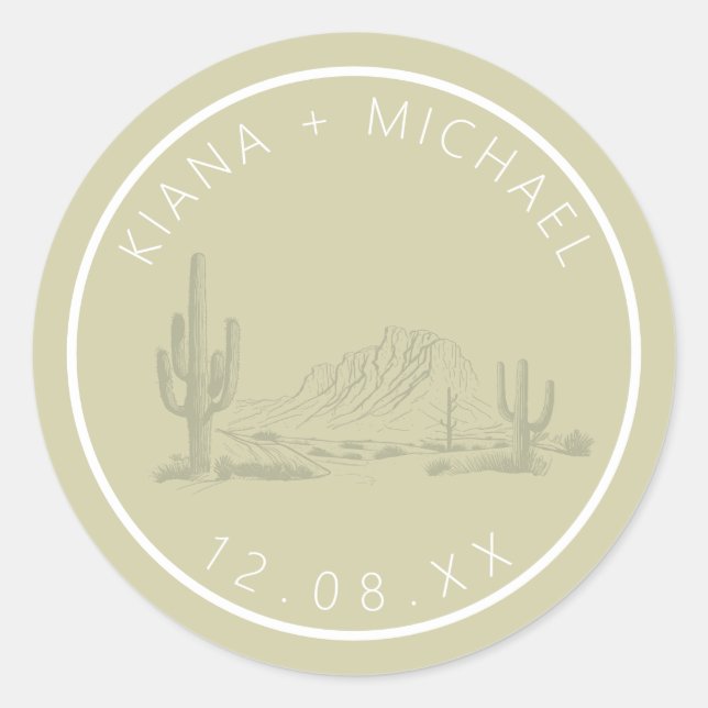 Desert Vibes Wedding Landscape Sage ID1019 Classic Round Sticker (Front)
