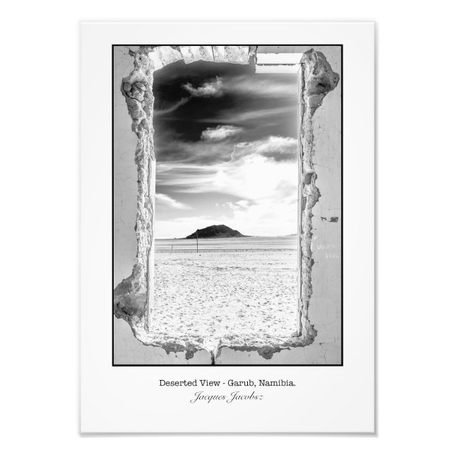 Desert view through derelict window photo print (Front)