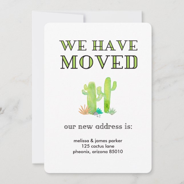 Desert Watercolor Cactus Change of Address Announcement (Front)