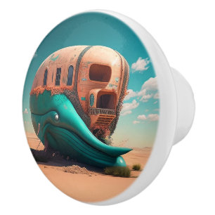 Desert whale house ceramic knob