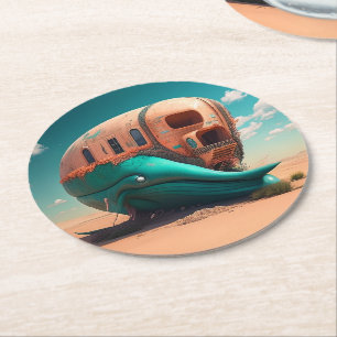 Desert whale house round paper coaster