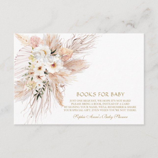 Desert White Roses Pampas Grass Books For Baby  Enclosure Card (Front)