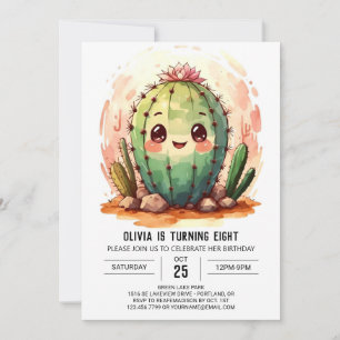 Desert Wild West Pink Cactus Girl Birthday Invitation