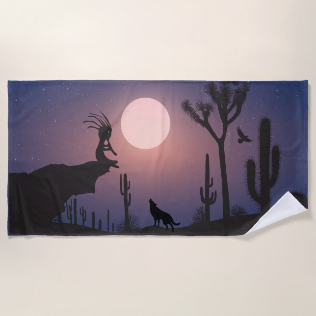 Desert Wolf Arizona Kokopelli Beach Towel (Front)