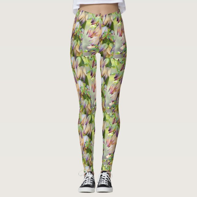 desert yucca flowers light green leggings (Front)