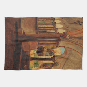 Deserted monastery yard kitchen towel