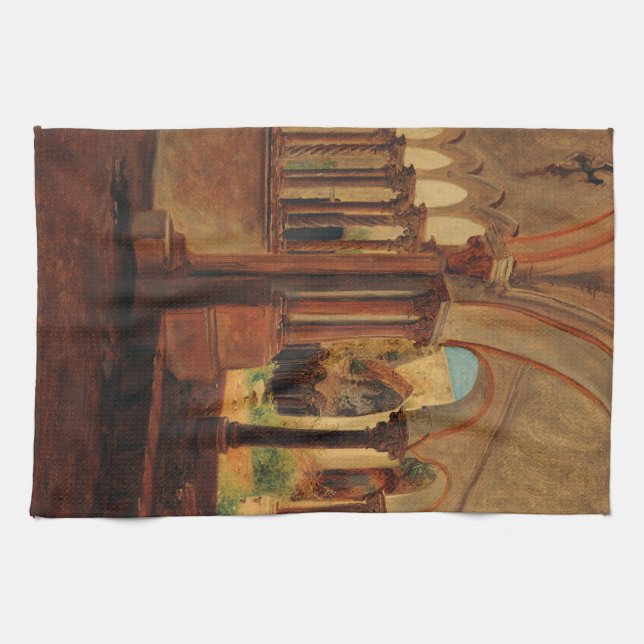Deserted monastery yard kitchen towel (Horizontal)