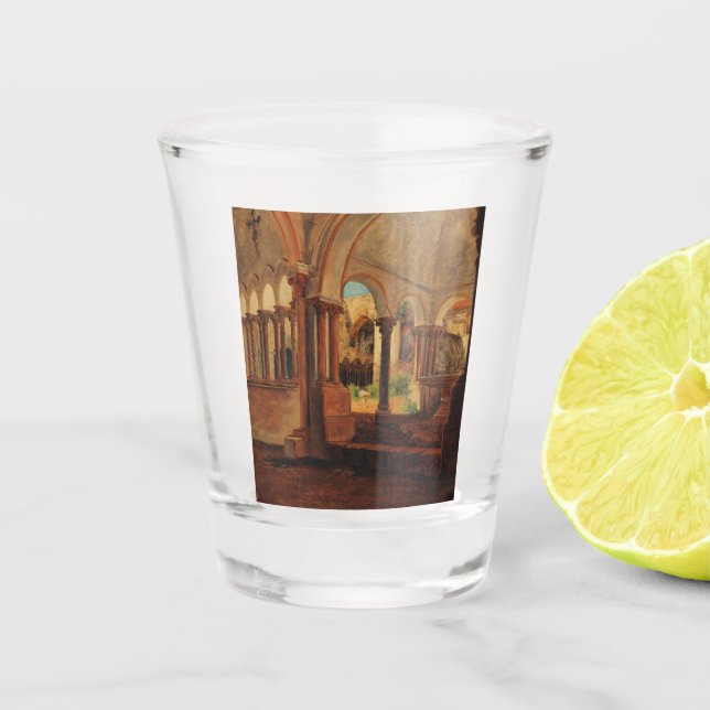 Deserted monastery yard shot glass (Front)