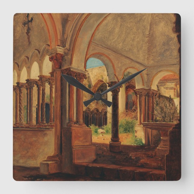 Deserted monastery yard square wall clock (Front)