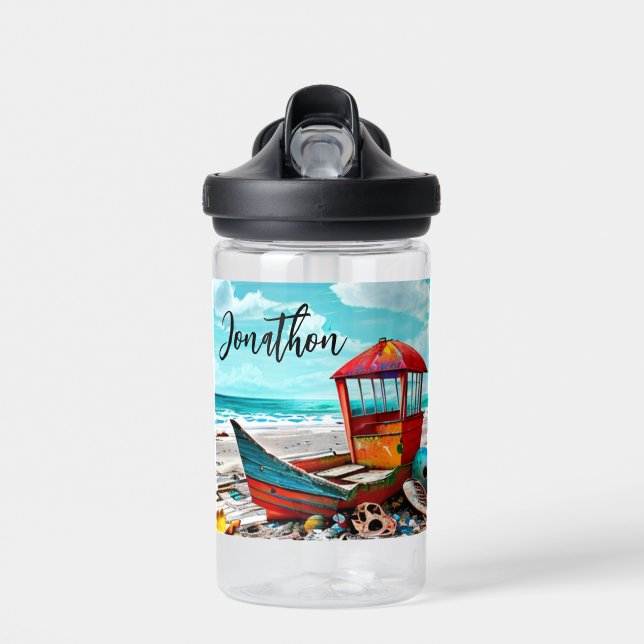 Deserted Old Boat Personalized Water Bottle (Front)
