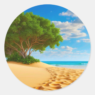 Deserted Tropical Island Sandy Beach  Classic Round Sticker