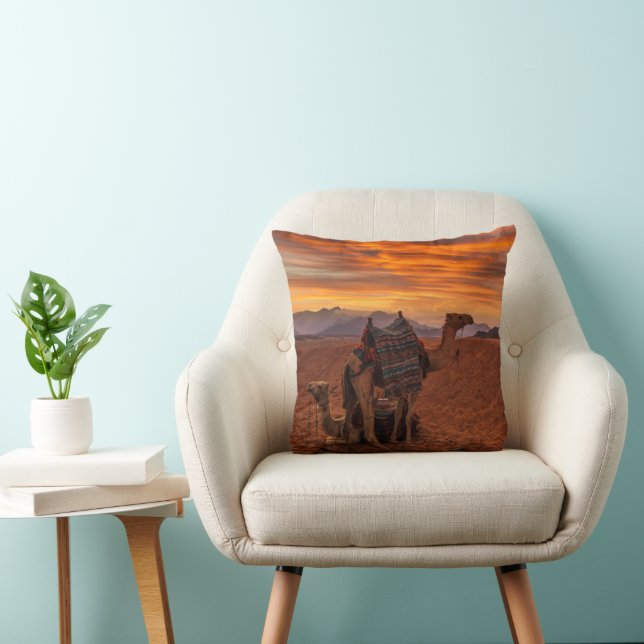 Deserts | Bactrian Camel Egypt Sand Dune Throw Pillow (Chair)