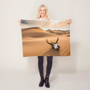 Deserts Cow Skull Rippled Sand Dunes Fleece Blanket