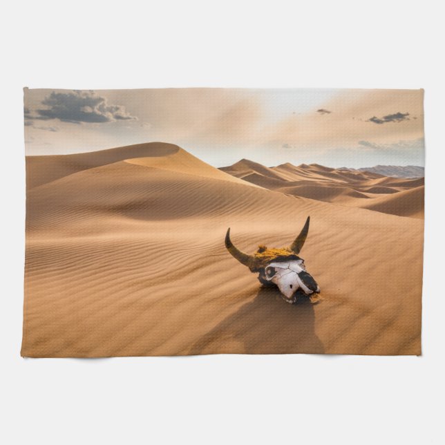 Deserts | Cow Skull Rippled Sand Dunes Kitchen Towel (Horizontal)