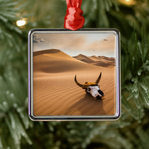 Deserts   Cow Skull Rippled Sand Dunes Metal Ornament