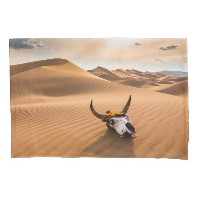 Deserts | Cow Skull Rippled Sand Dunes Pillowcase (Front)