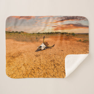 Deserts Desert with Cow Skull Sherpa Blanket