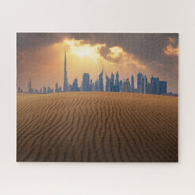 Deserts | Dubai's Skyline View from Sand Dune Jigsaw Puzzle (Horizontal)