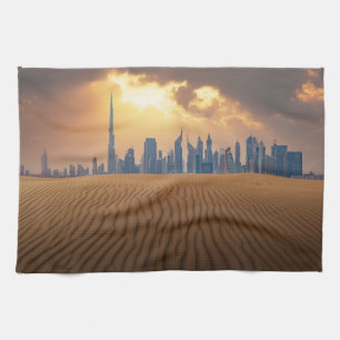 Deserts Dubai's Skyline View from Sand Dune Kitchen Towel