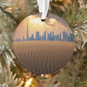 Deserts   Dubai's Skyline View from Sand Dune Ornament