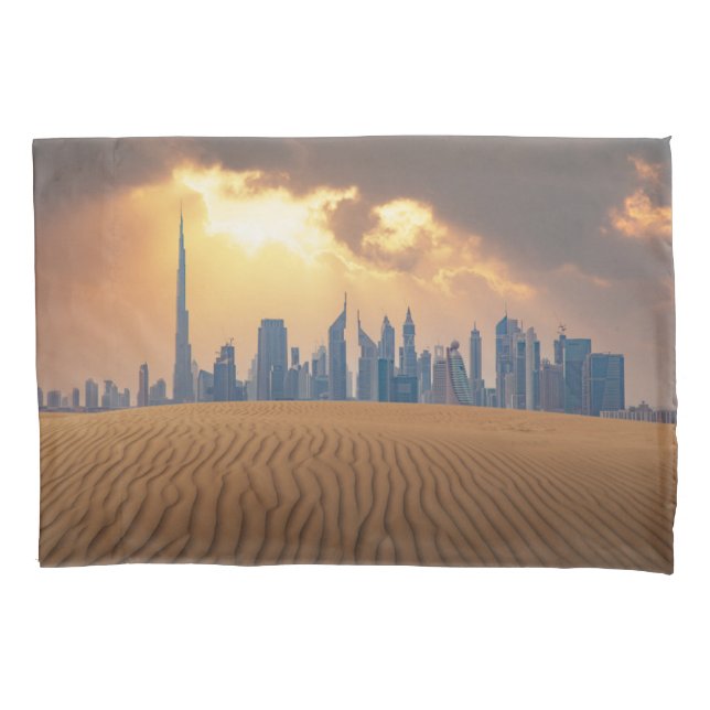 Deserts | Dubai's Skyline View from Sand Dune Pillowcase (Front)