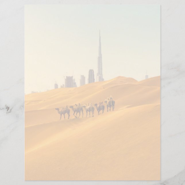 Deserts | Dubai's Skyline View with Camels (Front)