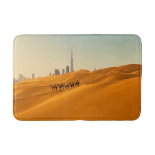 Deserts   Dubai's Skyline View with Camels Bath Mat