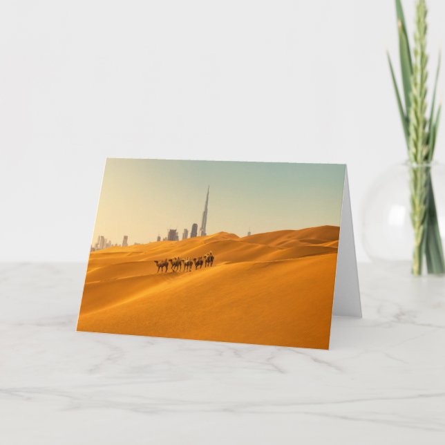 Deserts | Dubai's Skyline View with Camels Card (Front)