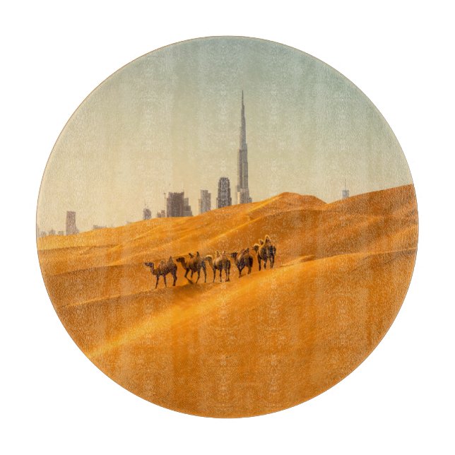 Deserts | Dubai's Skyline View with Camels Cutting Board (Front)