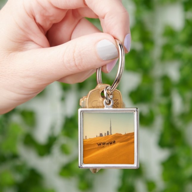 Deserts | Dubai's Skyline View with Camels Keychain (Hand)