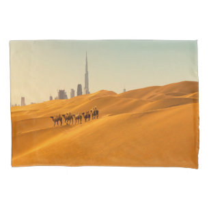 Deserts Dubai's Skyline View with Camels Pillowcase