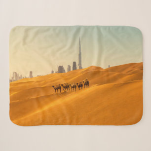 Deserts Dubai's Skyline View with Camels Sherpa Blanket