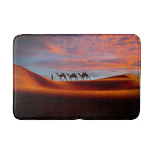 Deserts   Man & Camels in the Sand Dunes Bath Mat