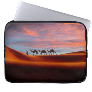 Deserts   Man & Camels in the Sand Dunes Laptop Sleeve