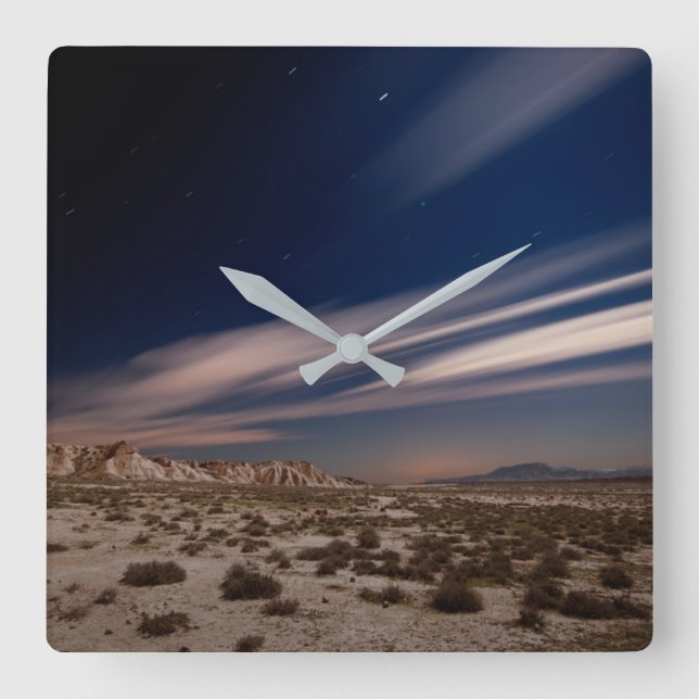 Deserts | Navarre Bardenas Desert at Night Square Wall Clock (Front)