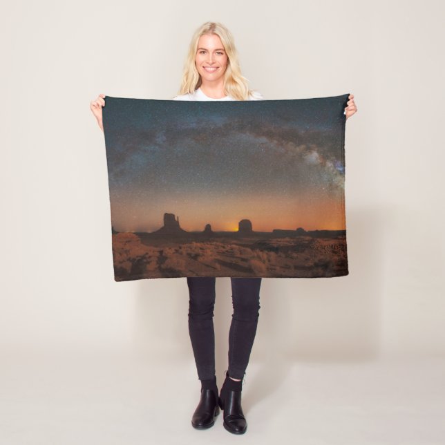 Deserts | Starry Sky Over A Desert Landscape Fleece Blanket (In Situ)