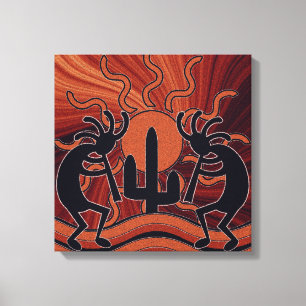 Deset Sun Cactus Southwest Kokopelli Canvas Print