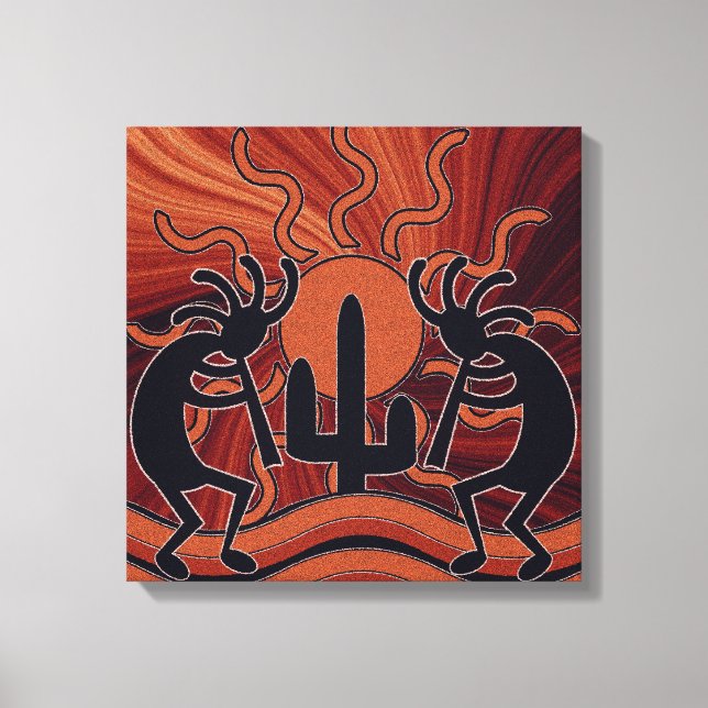 Deset Sun Cactus Southwest Kokopelli Canvas Print (Front)