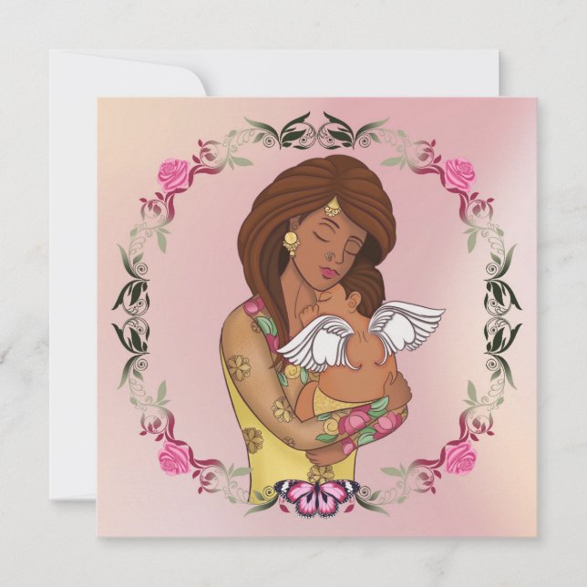 Desi mom holding her angel baby card (Front)