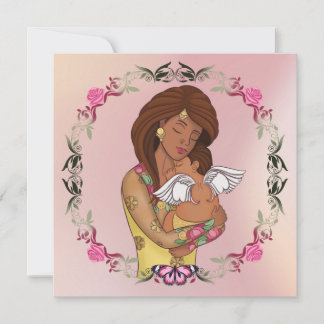 Desi mom holding her angel baby card