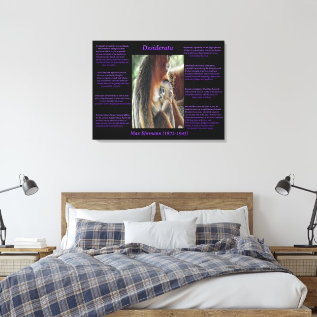 Desiderata Baby Monkey Love Canvas Print (Insitu(Bedroom))