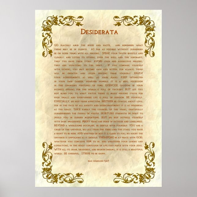Desiderata by Max Ehrmann Poster (Front)